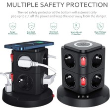 Drop Tedarik Termal Akım Korumalı Isıya Dayanıklı 3 USB 8 Priz ve Wireless Kablosuz Şarj 2.4 Amper Kablolu Priz