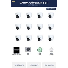Dahua 12 Kameralı 4mp Güvenlik Kamera Seti 4mp Ip Poe Starlight Dome Iç Mekan 4tb ~18 Gün Kayıt