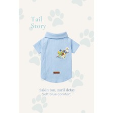 Tail Story Köpek Kıyafeti, Premium Kumaş, Küçük ve Orta Irklar Için, Açık Mavi Kuş Nakışlı Tasarım Köpek Gömleği