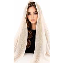 Ceylan Collection Mevlüt Örtüsü - Krem Boncuk Işlemeli Özel Tasarım Şifon Mevlüt Örtüsü 75×150