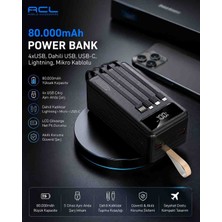 İkel Elektro Acl 80.000 Mah Powerbank LCD Göstergeli 4 USB Çıkışlı Dahili Usb-C / Lightning / Micro USB Kablolu Hızlı Şarj Taşınabilir Power Bank