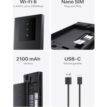 Gizmur Store Tenda Mf3 Wifi Sabun, Sım 4g Lte Cat4, Kablosuz Wifi 6 AX300 Taşınabilir, Şarj Edilebilir Pil, Usb-C Bağlantı Noktası, Wpa3, Sım'li Wifi Hotspot, Yapılandırmasız, Tak ve Çalıştır