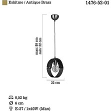 Maya Tekli Ahşaplı Antik Avize 1 x E27