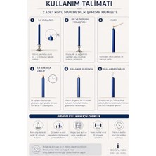 2’li Koyu Mavi Metalik Şamdan Mum Seti 25 cm – Dekoratif Ince Şamdan Mum, Kokusuz Parafin WAX,%100 Pamuk Fitil, El Döküm, Uzun Süre Yanma (~10 Saat), Şık Sofra, Davet, Nişan, Düğün