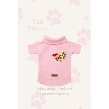 Köpek Kıyafeti, Premium Kumaş, Küçük ve Orta Irklar Için, Pembe, Kuş Nakışlı Tasarım Köpek Gömleği