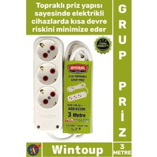 Wintoup #priz Dayanıklı Isıya Dirençli Beyaz Güvenli Uzatma Kablosu 3'lü Topraklı 3 Metre Kablolu Grup Priz