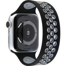 Uray Store Apple Watch 38MM Ayarlı Delikli Silikon Kordon - Siyah-Gri