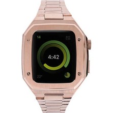 Uray Store Apple Watch 44MM Metal Petek Kasalı Kordon - Rose Gold