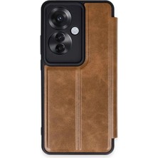 Uray Store Oppo Reno 11F Kılıf Flip Cover - Taba