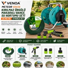 Venoa Meteor VDV20 Kırılmaz Örgülü Makaralı Bahçe Su Hortumu 20 Metre 6 Parça Bahçe Sulama Seti