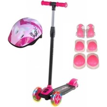Empressco Pembe LED Işıklı 3 Tekerlekli Çocuk Scooter Tam Set