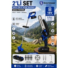 SCHUTZENGER 5030C Şarjlı Ot Çim Biçme Tırpanı ve Şarjlı Dal Budama Be Kesme Zinçirli Testere 15CM P  Çift Akülü Mavi