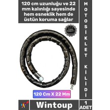 Wintoup #kilit Çelik Zırhlı Güvenli Anahtarlı Körüklü Kalın Şık Siyah Boy 120 cm Çap 22 mm Motosiklet Kilidi