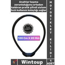 Wintoup #kilit Dayanıklı Yüksek Güvenli Motor Bisiklet 120 cm 20 mm 5 Hane Şifreli Siyah Motosiklet Kilidi