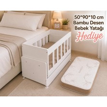Zelmira 50*90 cm Anne Yanı Bebek Beşiği Portatif Ahşap Beşik Yenidoğan Beşiği Sallanabilir