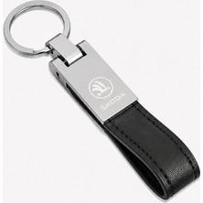 SAVEK Skoda Anahtarlık Metal Deri Skoda Logolu Anahtarlık, 12CM x 2 cm Boyut, Şık Hediyelik Araç Aksesuar