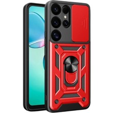 Uray Store Samsung Galaxy S25 Ultra Kılıf Pars Lens Yüzüklü Silikon - Kırmızı