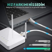 Mabelme Store Cat7 Ethernet Kablosu (3 Metre) - 10GBPS’YE Kadar Veri Aktarımı - Fabrikasyon RJ45 Konnektörlü - Yassı Flat Tasarım - 600MHZ - Beyaz