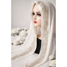 Ceylan Collection Mevlüt Örtüsü - Kırık Beyaz Boncuk Işlemeli Özel Tasarım Şifon Mevlüt Örtüsü 75×150