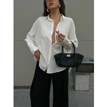 Minaaise Beyaz Oversize Geniş Manşetli Kadın Gömlek 27384