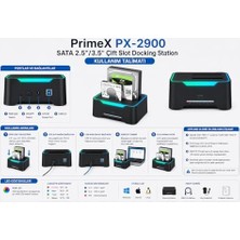 Mabelme Store PX-2900 Sata 2.5/3.5 Inç HDD SSD Docking Station, USB 3.0 Çift Slot Harici Disk Okuyucu, Rgb Işıklı Offline Clone Klonlama Özellikli Sata Disk Kopyalama ve Veri Aktarım Istasyonu