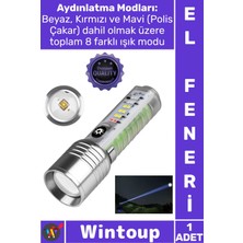 Wintoup #elfeneri Mıknatıslı Oto Tg LED Güçlü 8 Modlu Type C 1000 Lümen Polis Çakarlı Şık Şarjlı El Feneri