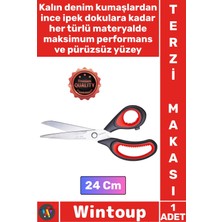 Wintoup #makas Lazer Kesim Paslanmaz Çelik Ağızlı Ergonomik Plastik Saplı Şık Profesyonel Terzi Makası 24 cm