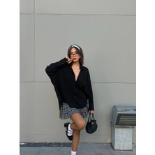 Minaaise Siyah Oversize Geniş Manşetli Kadın Gömlek 27384