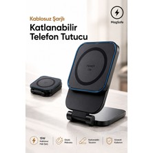 Deanb 15W Kablosuz Araç Şarj Cihazı Magsafe Uyumlu Katlanabilir Manyetik Telefon Tutucu Kompakt