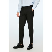 Morven  Erkek Siyah Poliviskon Basic Düz Slim Fit Pantolon