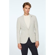 Morven  Erkek Gri Örme Trend Çizgili Slim Fit Mono Yaka Ceket