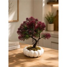 Lineva Beyaz Bubble Saksıda Yapay Bordo Kasımpatı Bonsai – Dekoratif Yapay Çiçek
