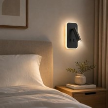 Tuvalu Siyah LED Duvar Apliği | 13W | 3200K Gün Işığı | Çift Anahtarlı – Çift Kademe Yanma | 930 Lümen | 220V | Yatak Başı Okuma Apliği | IP20 | 10X18X3 cm Modern Minimal Iç Mekân Aydınlatma