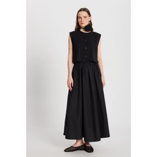 Minaaise Siyah Poplin Beli Lastikli Uzun Etek 27321