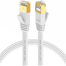 Mabelme Store Cat7 Ethernet Kablosu (1 Metre) - 10GBPS’YE Kadar Veri Aktarımı - Fabrikasyon RJ45 Konnektörlü - Yassı Flat Tasarım - 600MHZ - Beyaz