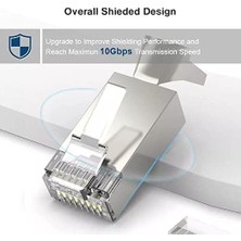 Q-J7100M Cat7 Metal RJ45 Konnektör, 100’LÜ Paket Cat7 Jack + Ayraç, Ethernet Network Lan Kablo Ucu, Metal Gövdeli RJ45 Plug, Cat7 Kablo Sonlandırma Konnektörü