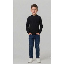 Erkek Çocuk Siyah Uzun Kollu Basic T-Shirt, %100 Pamuk Dokuma Kumaş