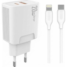 20 Watt USB + Type-C Çıkışlı Hızlı Şarj Başlık Adaptör + 1m 3A Type-C To Lightning ile Uyumlu Kablo (Yerli Üretim) Kdr-42 Beyaz (20W+IPHONE ile Uyumlu Kablo)