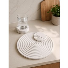 Karra Art Dekoratif Beton Bardak Altlığı Seti 4'lü Yuvarlak Dalga Desenli Bardak Altlığı