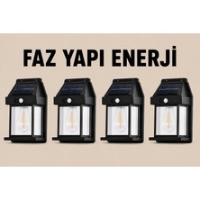 Cata Faz Proje Enerji Elektrik Güneş Enerjili Solar Aplik Duvar Lambası Hareket Sensörlü IP44 Dış Mekan Bahçe Aydınlatma 20W 4'lü Set
