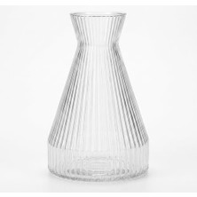 Pure Model Şeffaf Cam Vazo - Optikli (Çizgili) Dokulu, Modern Dekoratif Çiçeklik ve Masa Üstü Vazo (22X15 Cm)