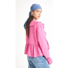 Minaaise Pembe %100 Modal Fırfır Detaylı Önden Bağlamalı Bluz 29255