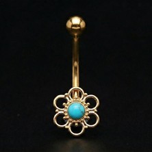 Rupen Kraft 316 L Cerrahi Çelik Firuze Taşlı Göbek Piercingi  Firuze Taşlı Piercing