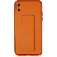 Newface Apple iPhone Xs Max Kılıf Coco Deri Standlı Kapak - Turuncu