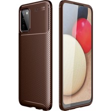 Uray Store Samsung Galaxy A02S Kılıf Auto Focus Karbon Kapak - Kahverengi
