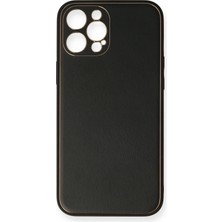 Uray Store Apple iPhone 12 Pro Kılıf Coco Deri Silikon Kapak - Siyah