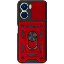 Uray Store Vivo Y16 Kılıf Pars Lens Yüzüklü Silikon - Kırmızı