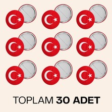 Tabloe Türk Bayraklı 5.8cm 30 Adet Rozet, Okul ve Etkinliklere Özel 30 Adet Paslanmaz Rozet Seti