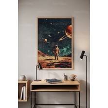 Tontilika Uzay ve Astronot Temalı 1. Kalite Ahşap Çerçeveli Tablo