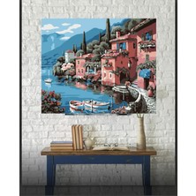 Hengam Sayılarla Boyama Kasnaklı Tablo Seti. Fırça Boya Dahil 40X50CM *sahil Kasabası-3*